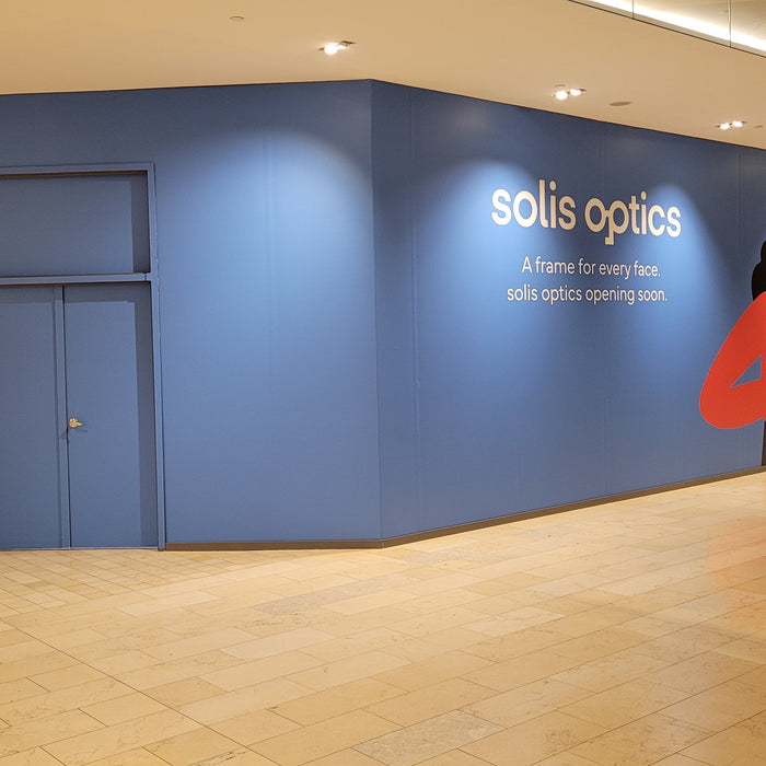 Solis Optics hoarding wall in Mississauga, Ontario.