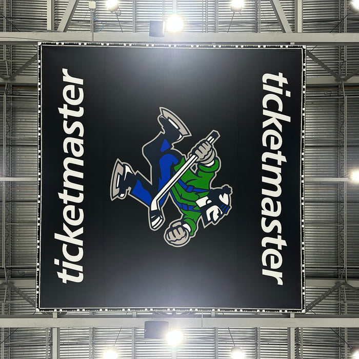 Score board belly wrap and rink boards for the Abbotsford Canucks